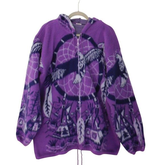 Artesanias Tuntaquimba Mens Wool Hooded Jacket Sze XL  Purple Aztec Southwest - Picture 7 of 7